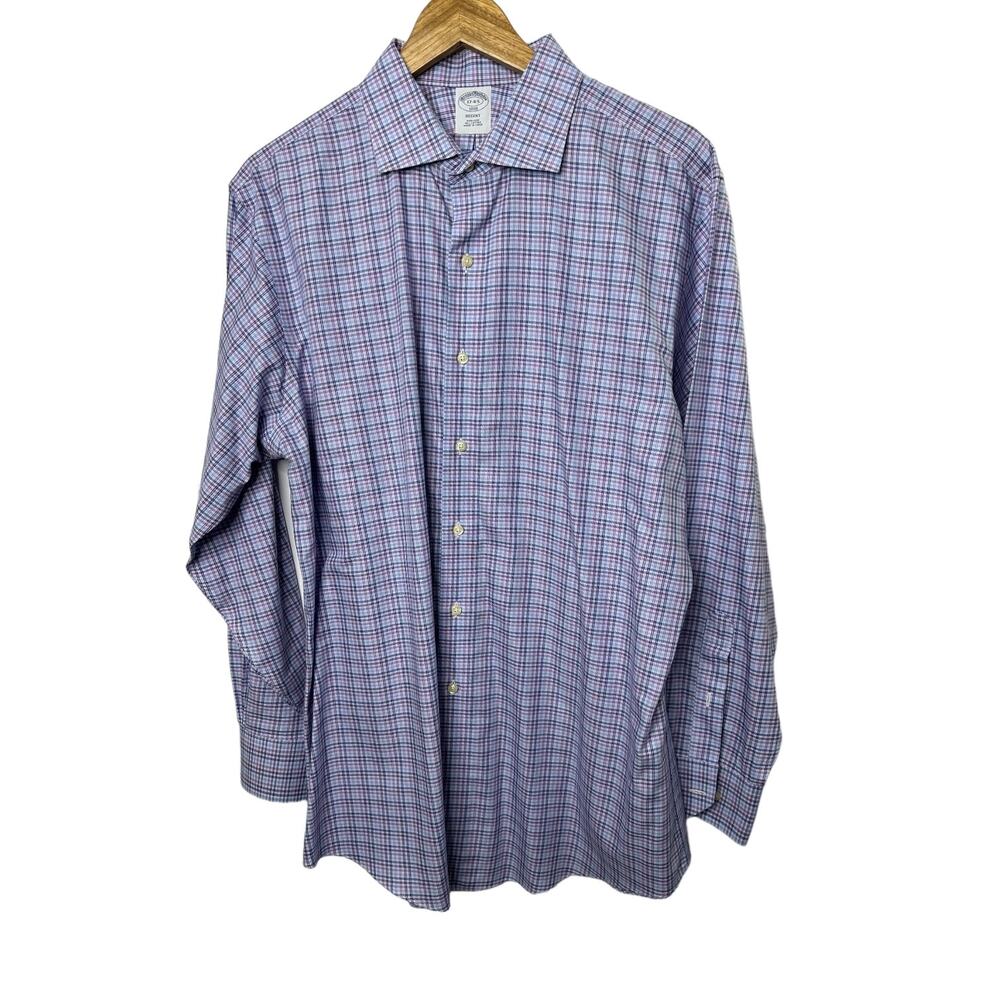 Brooks Brothers Purple Plaid Long Sleeve Button-Down Shirt Men's 17-4/5